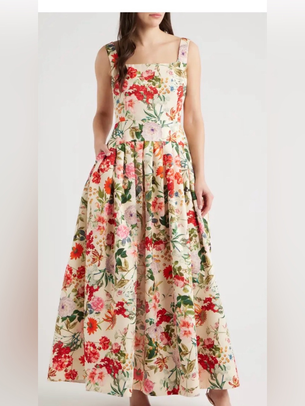 julia jordan Cream Floral Square-Neck Maxi Dress
